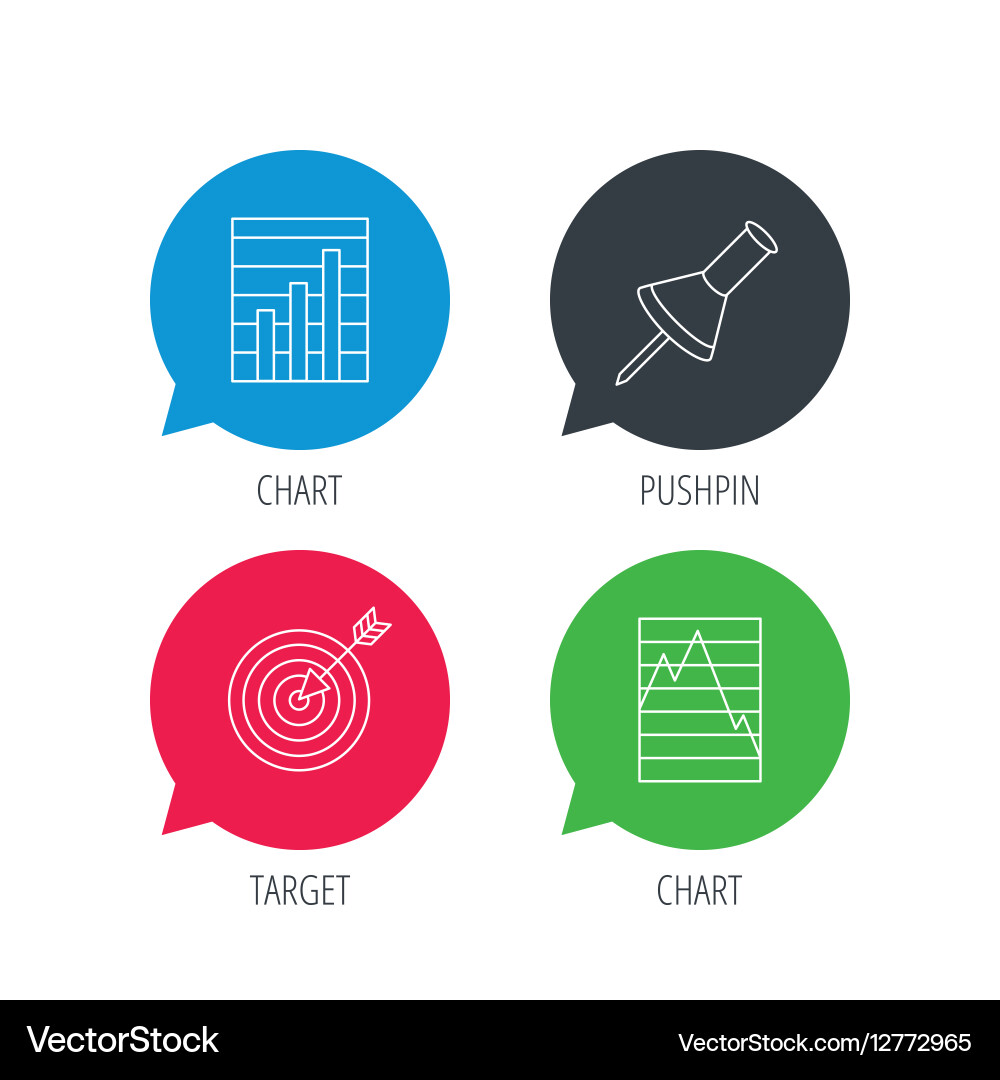 Pushpin graph charts and target icons vector image