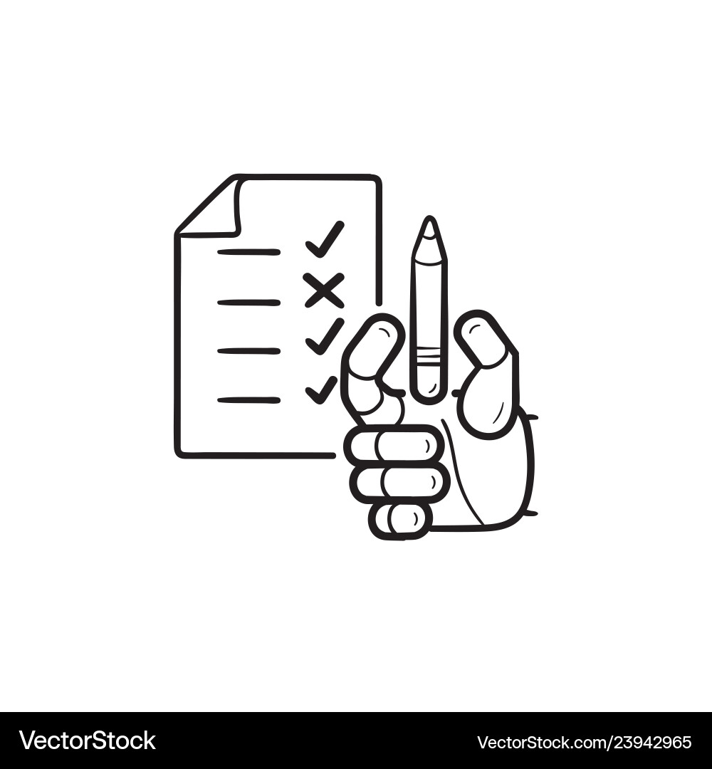 Robot with checklist tasks hand drawn outline vector image
