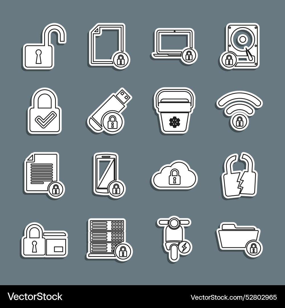 Set line folder and lock broken or cracked wifi Set line folder and lock broken or cracked wifi vector image