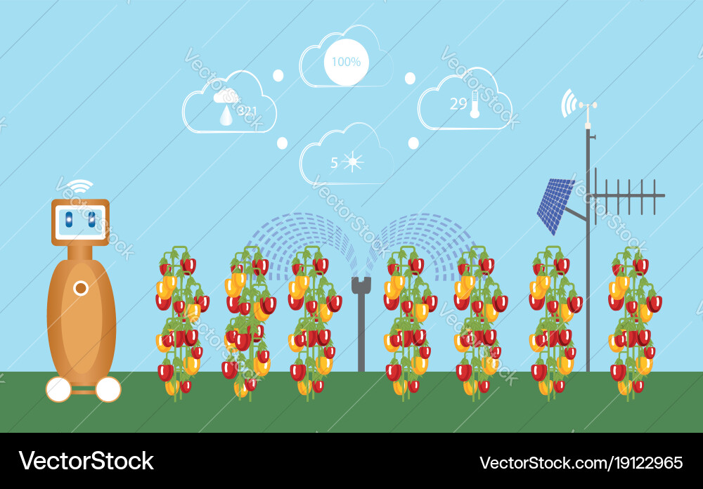 Smart farm with wireless control and robot Vector Image