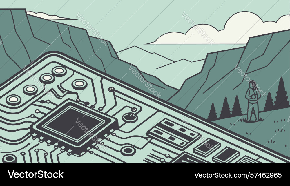 Tech desert circuit board patterns across a vast vector image
