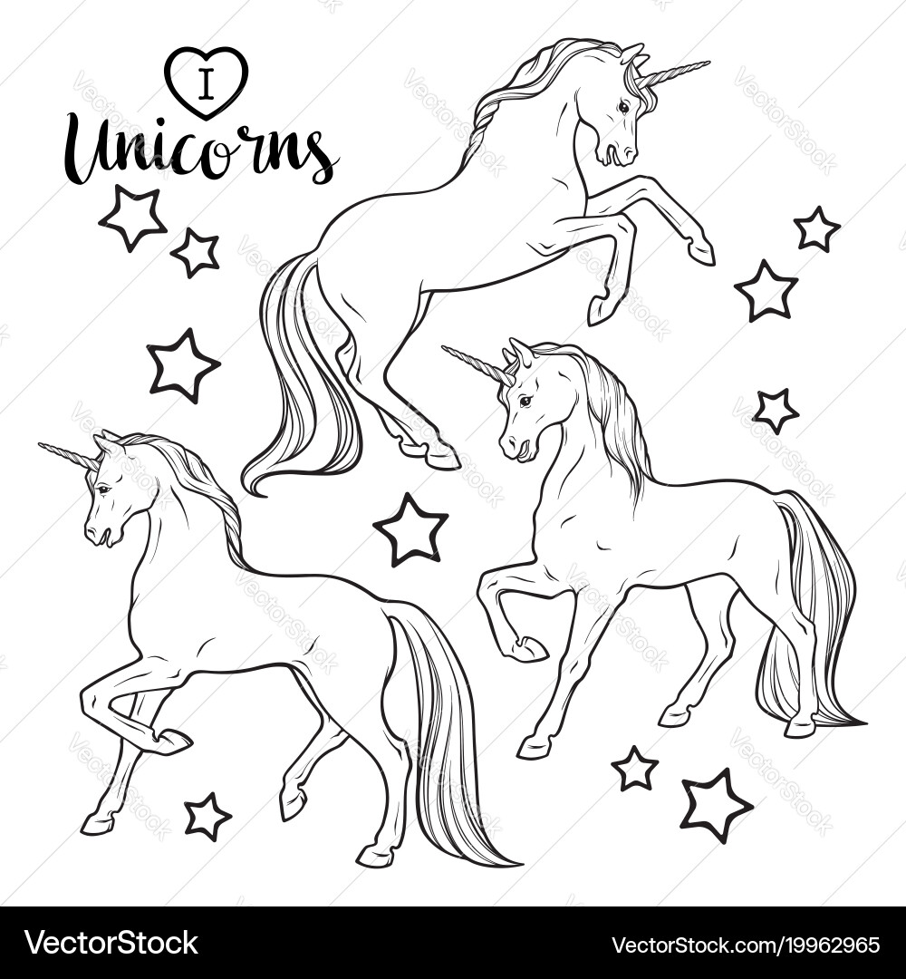 Unicorns and Stars Coloring Pages Vector Image