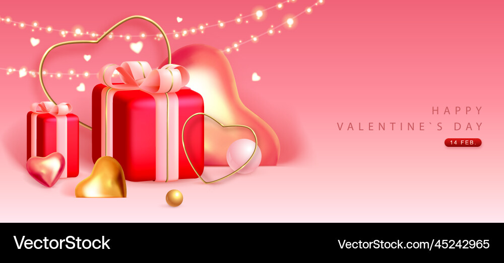 Valentines day poster with love heart and gift box vector image