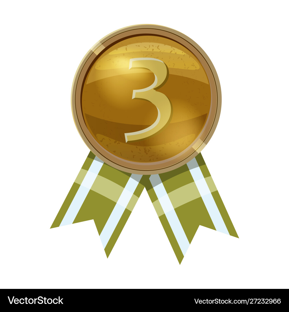 Bronze medal green ribbon with relief detail Bronze medal green ribbon with relief detail vector image