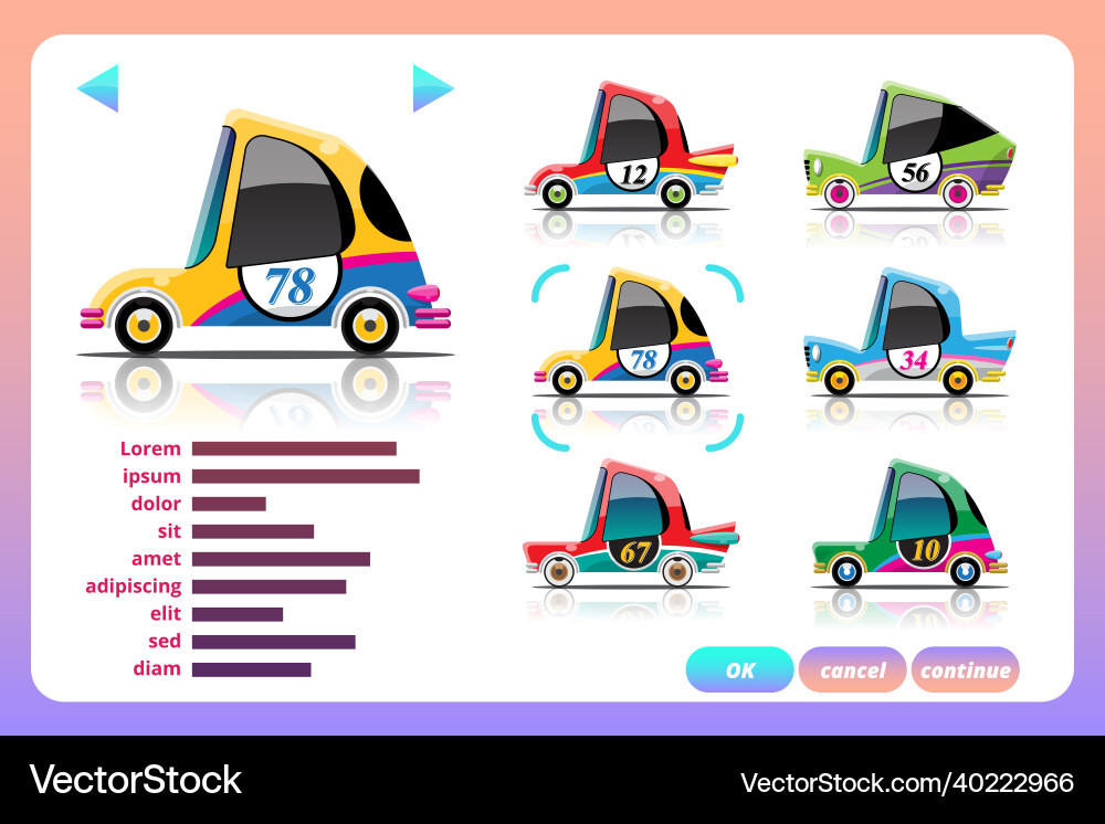 Car racing game in display menu juning Car racing game in display menu juning vector image