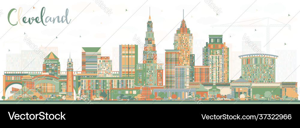 Cleveland Ohio Stadt Skyline mit Farbbauten Cleveland Ohio Stadt Skyline mit Farbbauten vektorbild