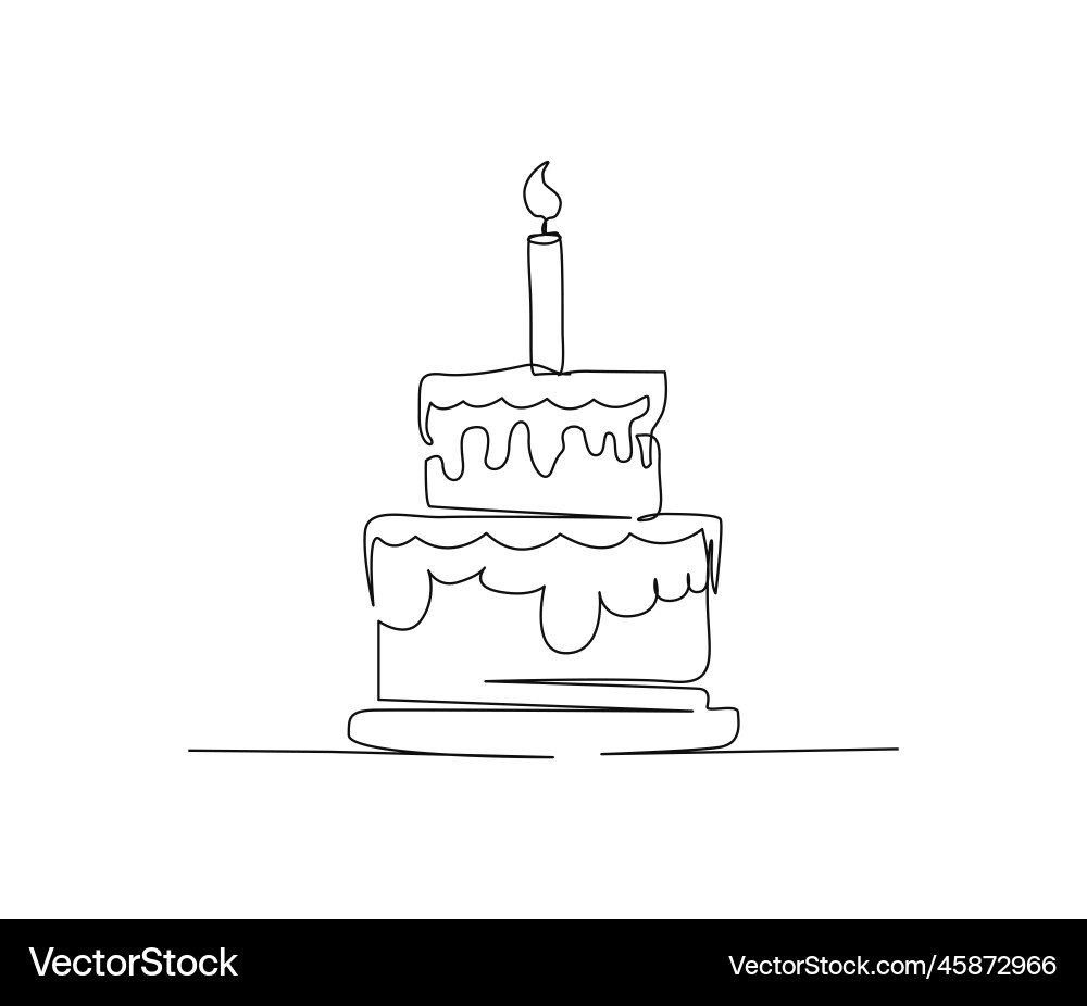 Continuous one line drawing of birthday cake Continuous one line drawing of birthday cake vector image