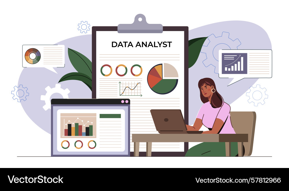 Data analyst working with charts vector image