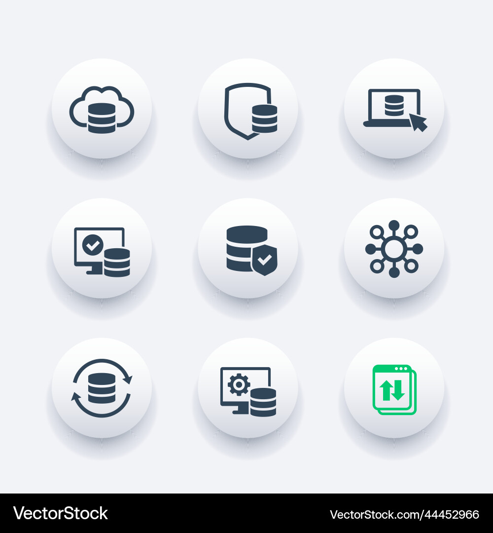 Datenbankdatenspeicher und Sicherheitssymbole Set Vektorbild