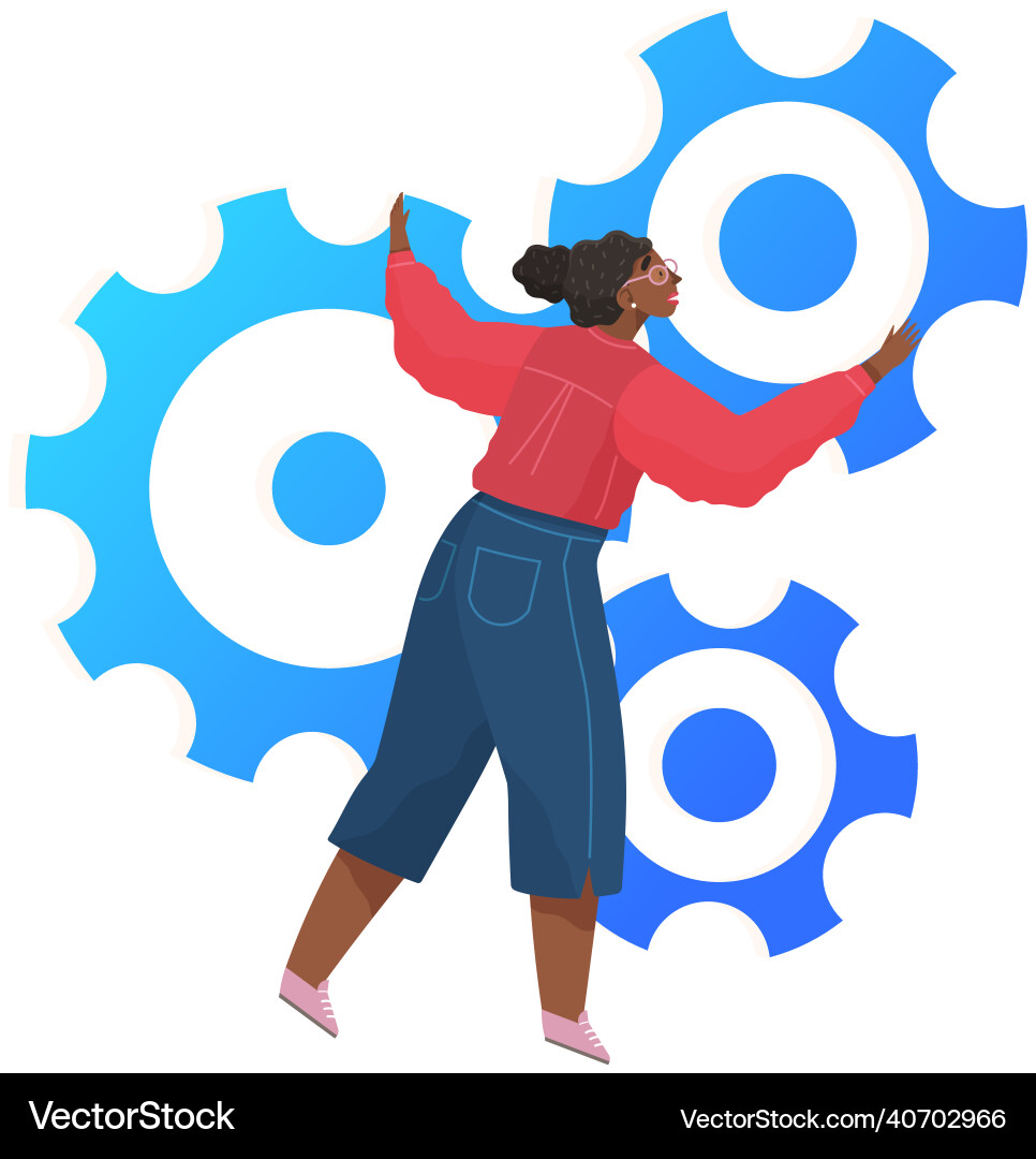 Female character works with development settings Female character works with development settings vector image