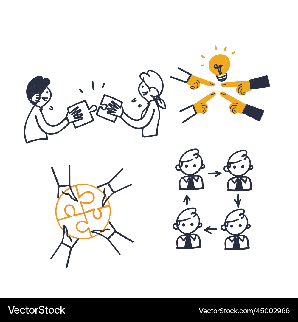 Hand gezeichnete Doodle-Set von Teamarbeit bezogen Vektorbild