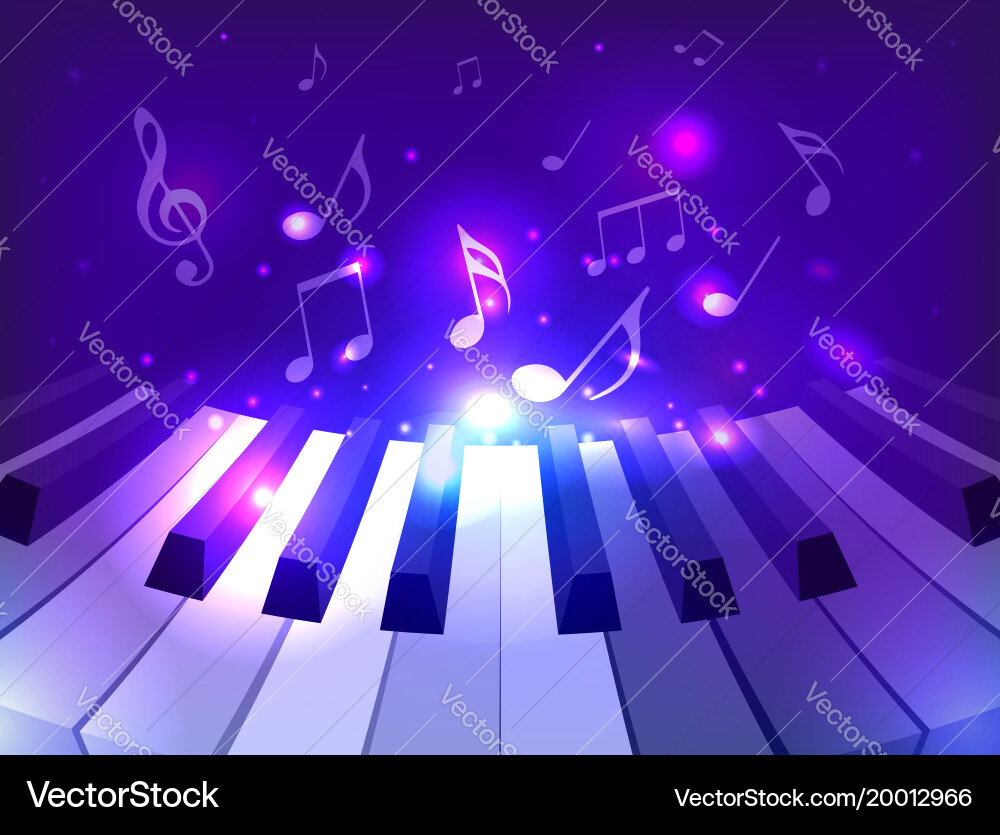 Piano Keys with Sparkles and Notes Vector Image