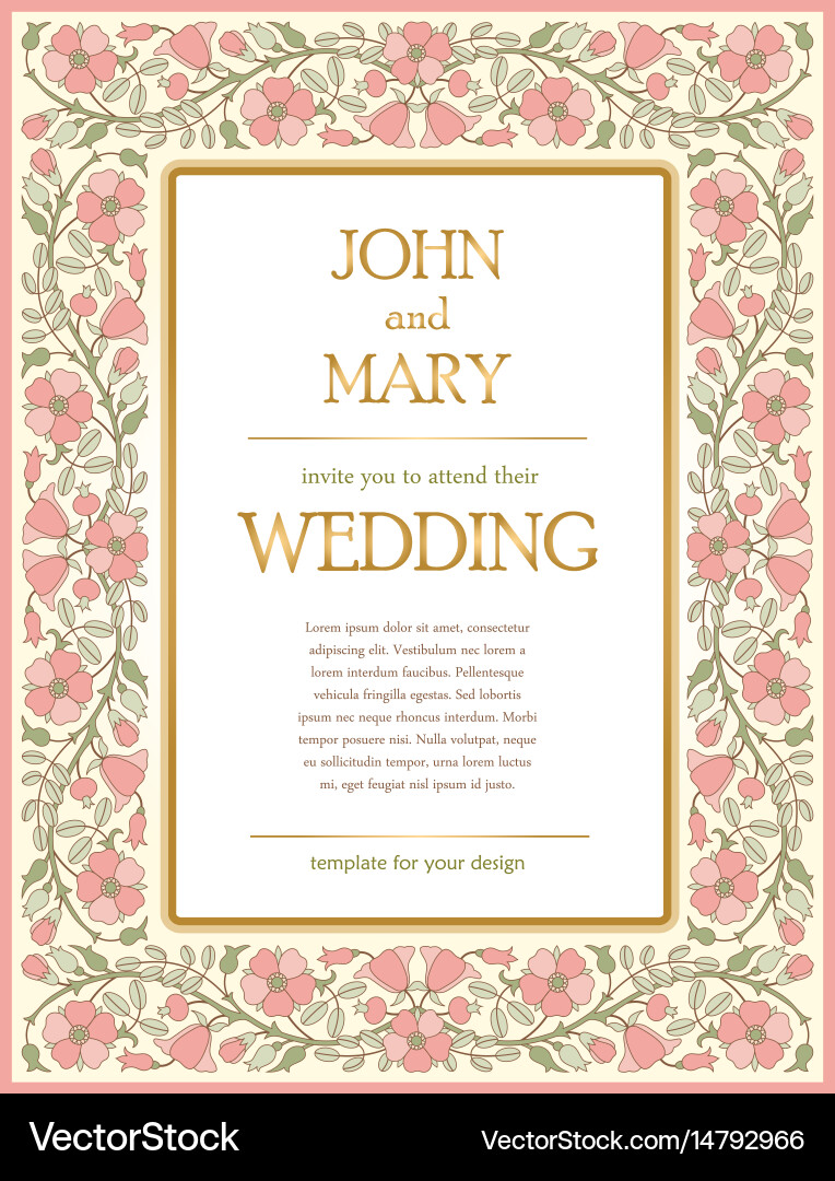Vintage wedding invitation card template vector image