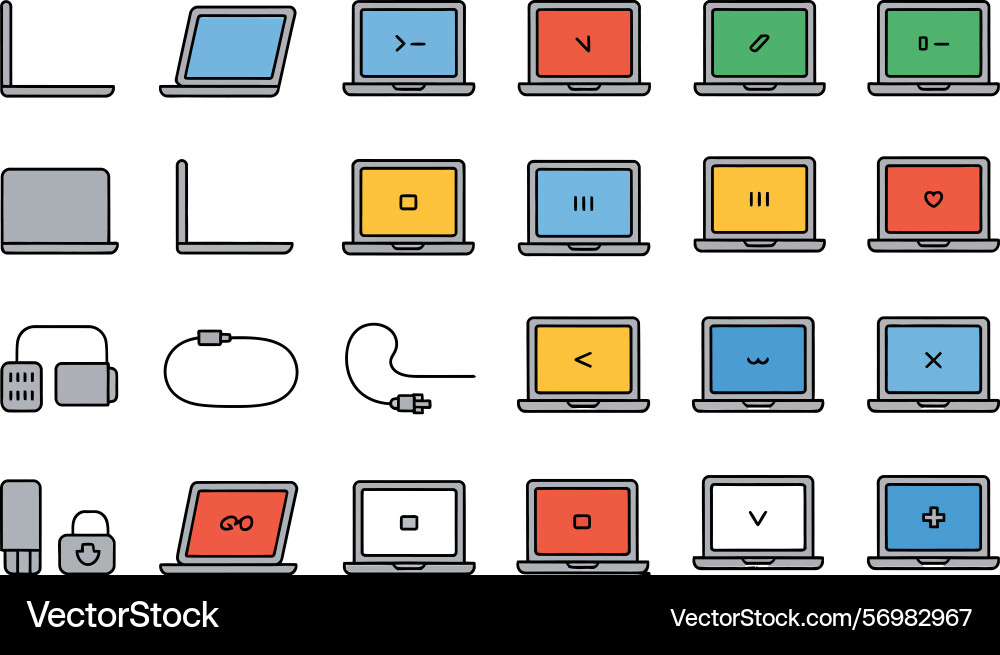 Collection of computer and technology icons flat vector image