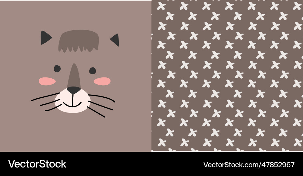 Cute kitten face with textile simple pattern Vector Image