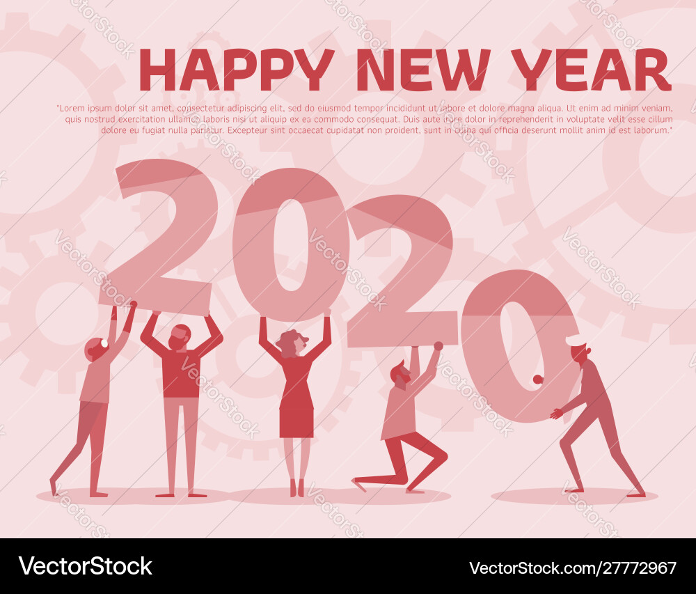 Happy new year 2020 text hold team Happy new year 2020 text hold team vector image
