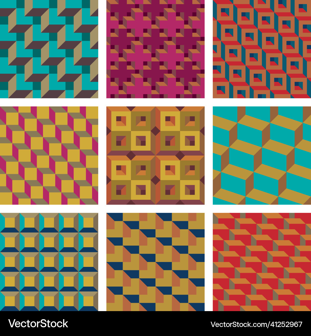 Set of 3d geometric seamless patterns Set of 3d geometric seamless patterns vector image