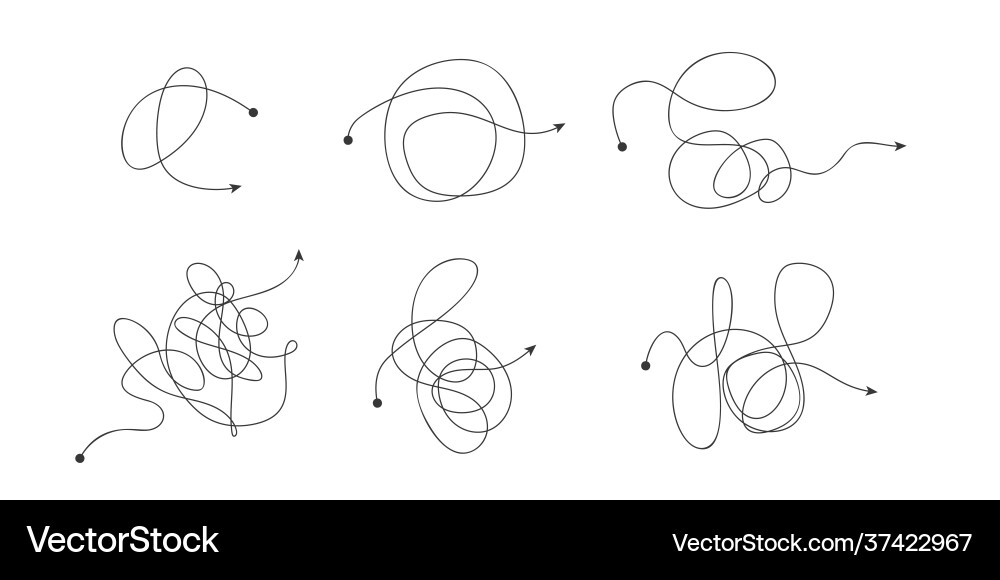 Tangled confused scribble line arrow set insane Tangled confused scribble line arrow set insane vector image