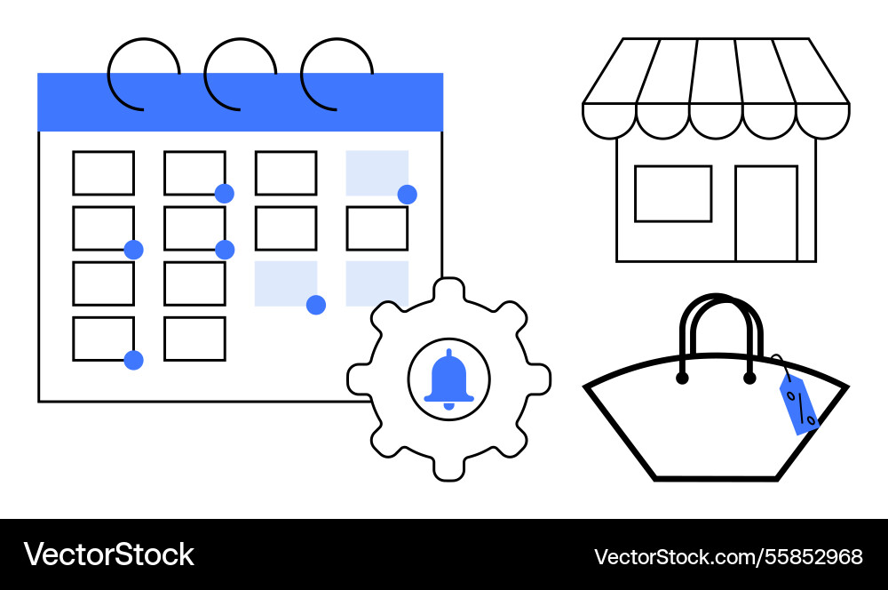 Calendar with event notifications storefront Calendar with event notifications storefront vector image