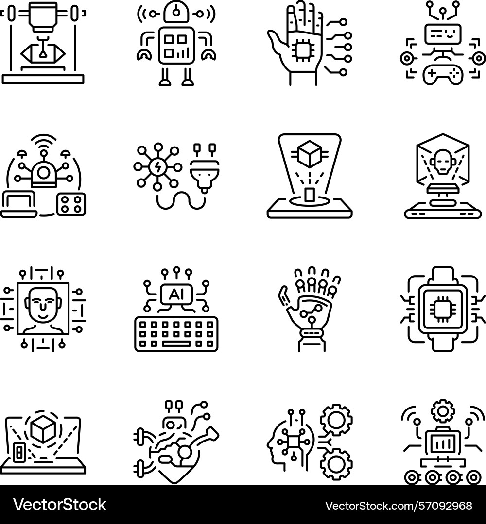 Collection of artificial intelligence line style i vector image
