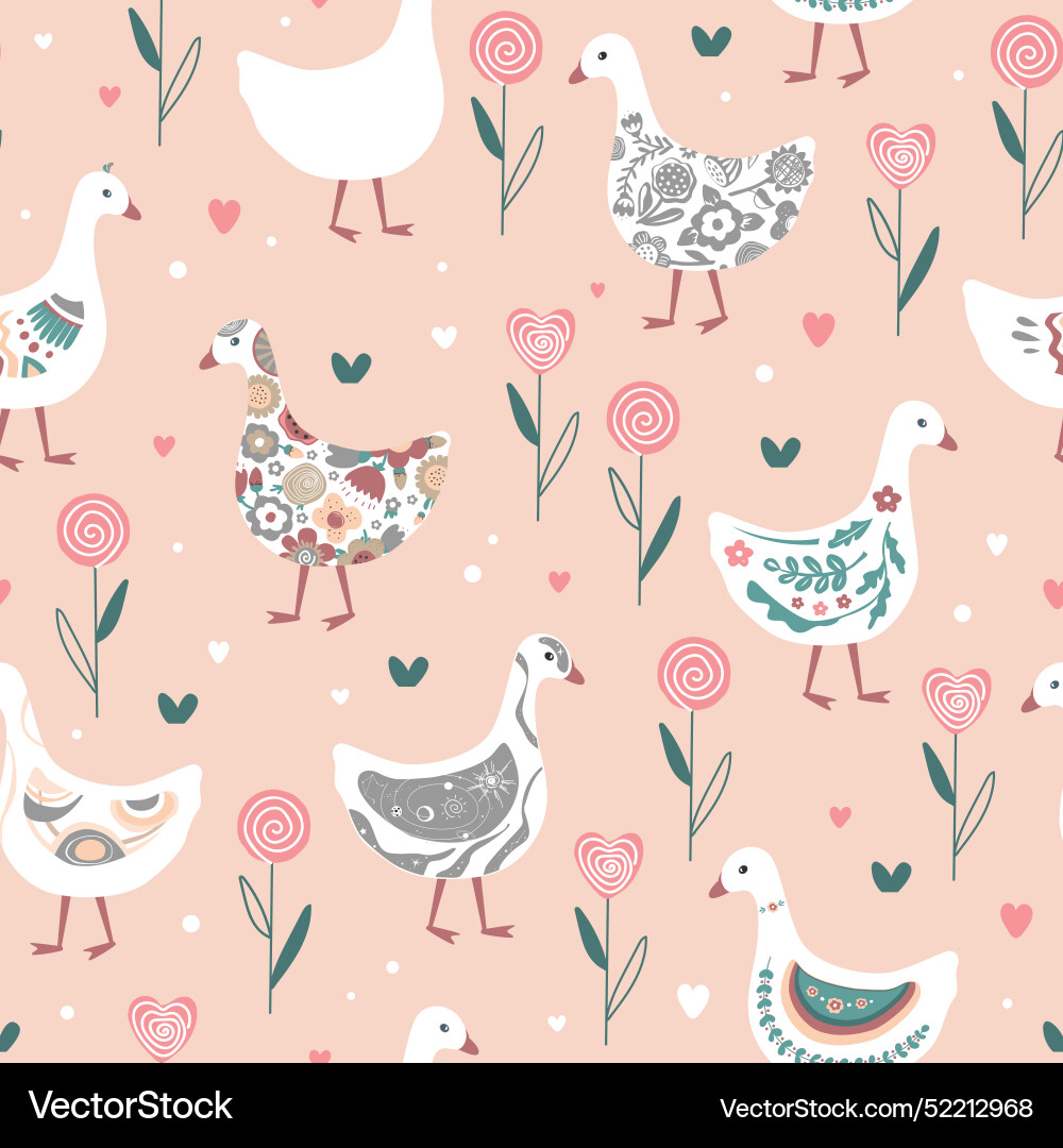 Cute geese or ducks with various patterns Cute geese or ducks with various patterns Vector Image