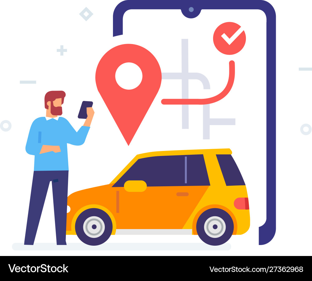 Man calls a taxi through app icon Man calls a taxi through app icon vector image