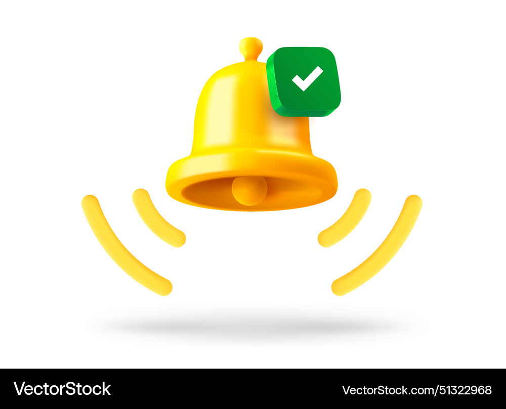 Ringing bell with checkmark icon 3d object vector image