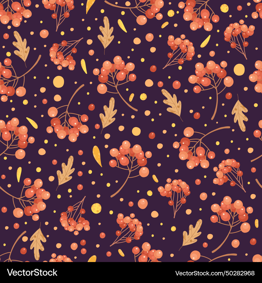 Seamless pattern with autumn leaves and rowan Seamless pattern with autumn leaves and rowan Vector Image