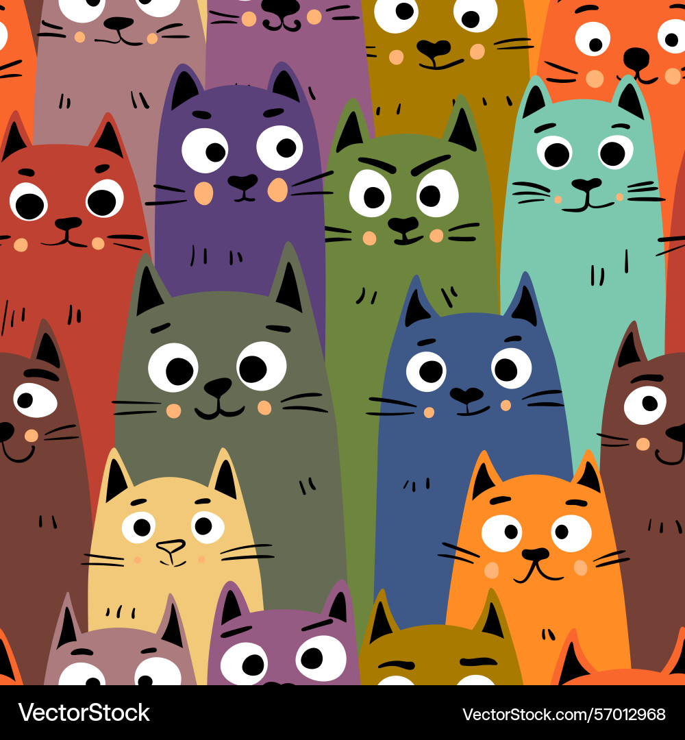 Seamless pattern with cute kitten print different Vector Image