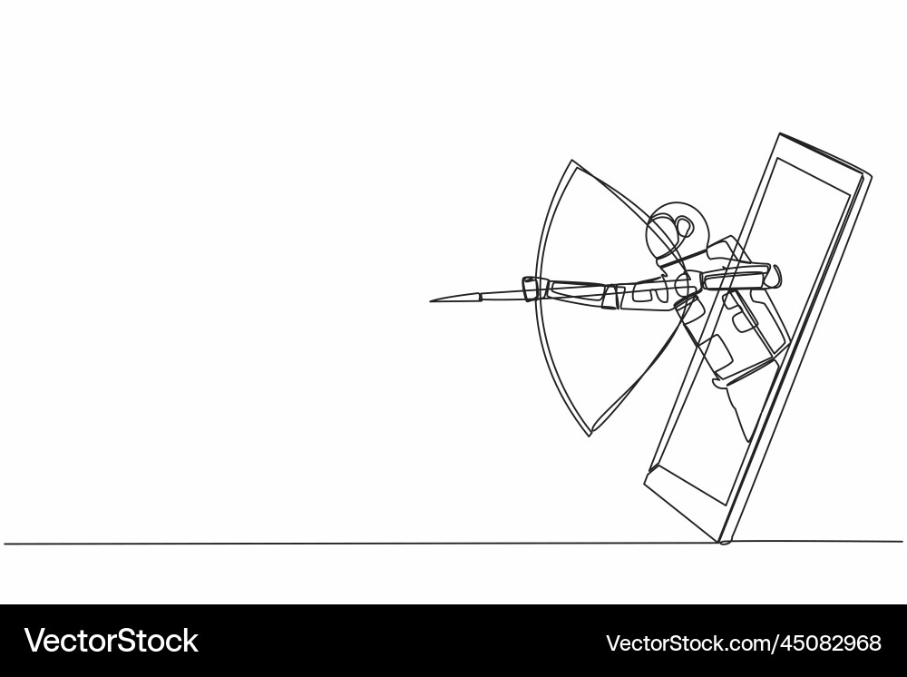 Single continuous line drawing astronaut with bow Single continuous line drawing astronaut with bow vector image
