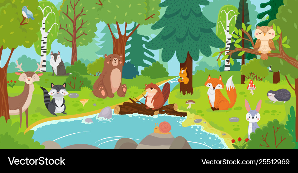 Cartoon forest animals wild bear funny squirrel Cartoon forest animals wild bear funny squirrel vector image