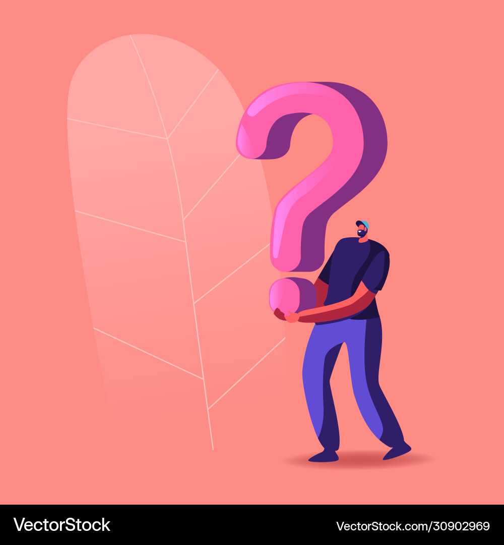 Character holding huge question mark solving Character holding huge question mark solving vector image