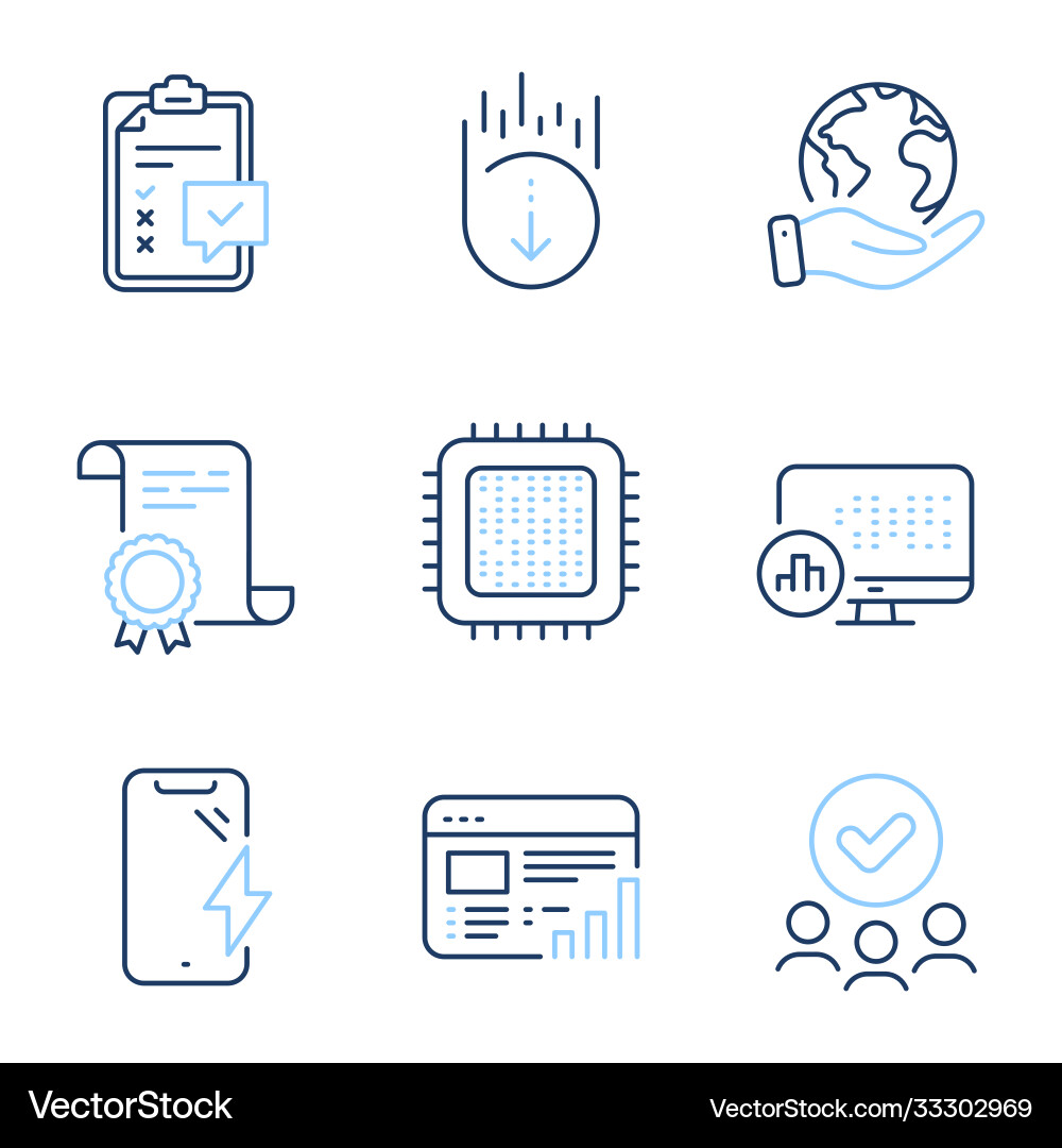 Cpu processor smartphone charging and checklist Cpu processor smartphone charging and checklist vector image