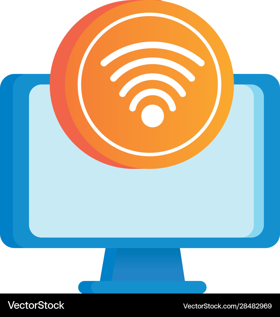 Desktop computer display with wifi signal Desktop computer display with wifi signal vector image