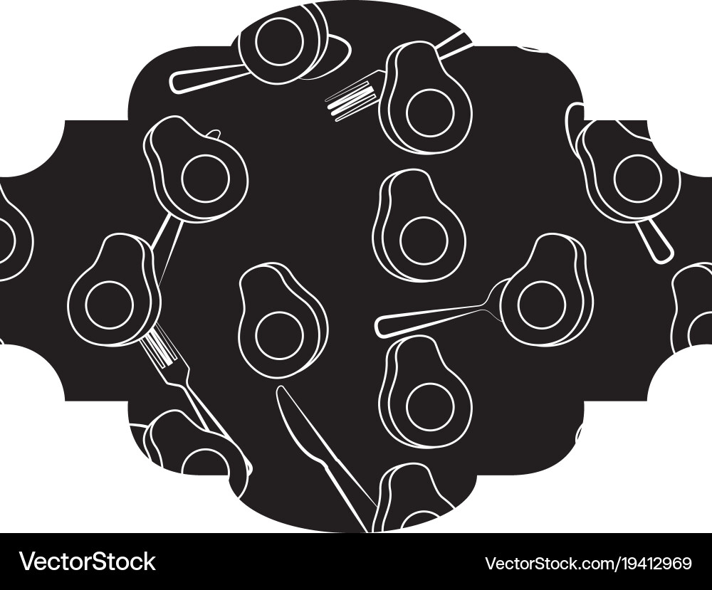Frame with avocado and cutlery pattern background Vector Image