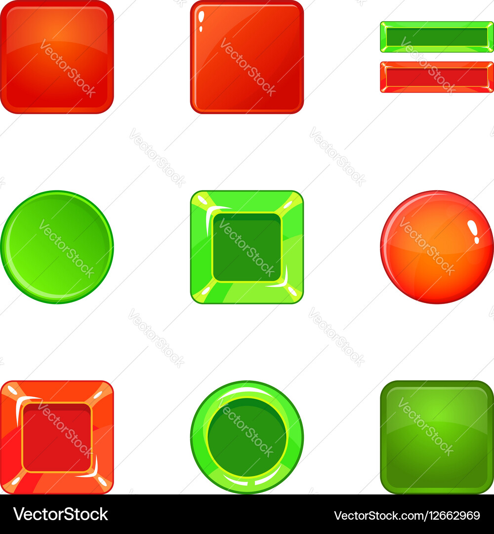 Glossy web button icons set cartoon style vector image