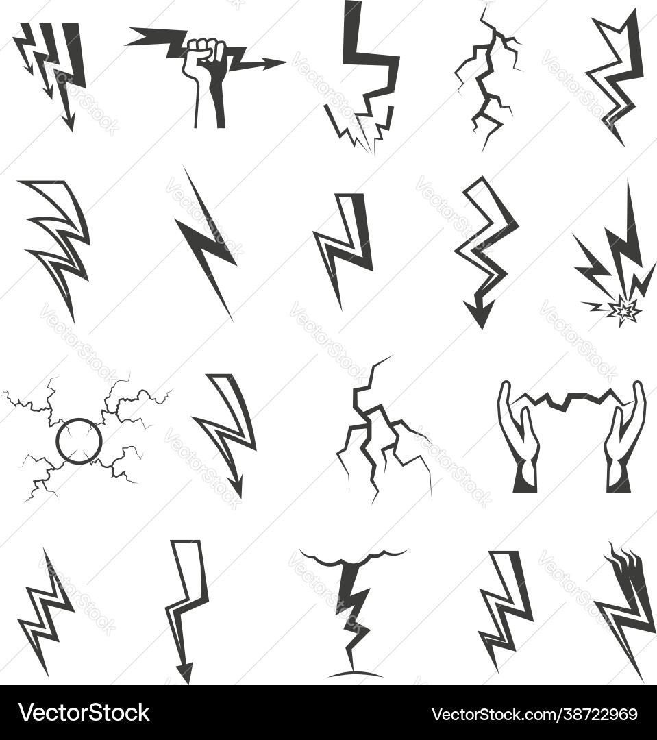 Lightning monochrome icons set Vector Image