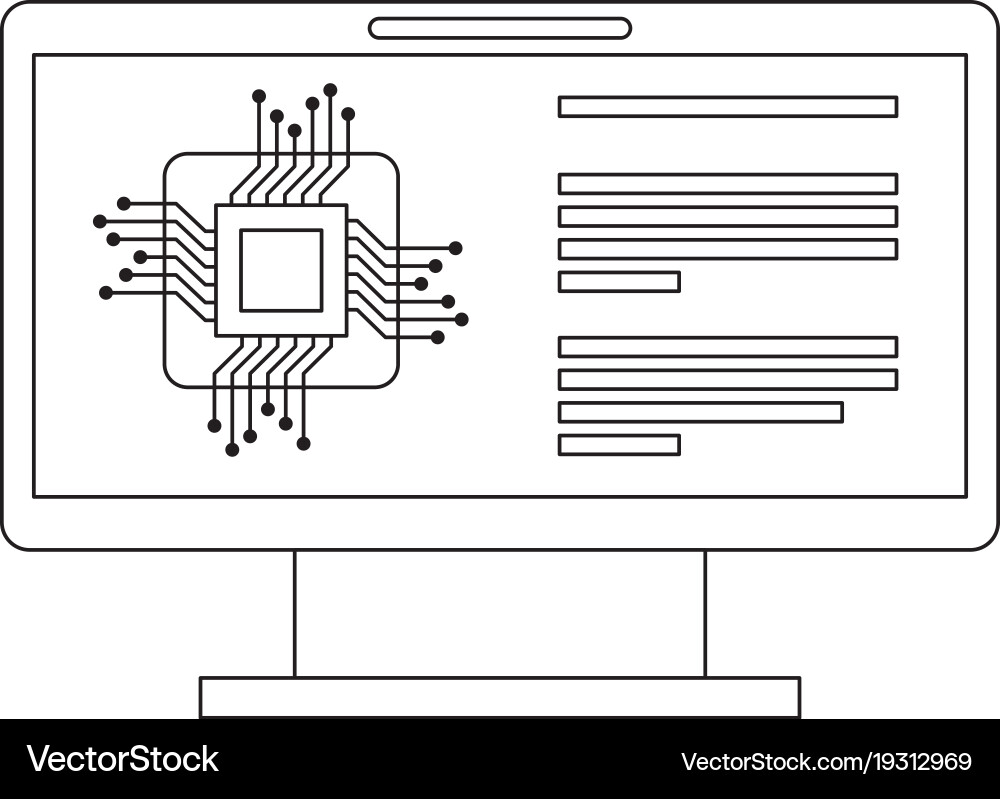 Monitor computer with processor circuit Vector Image