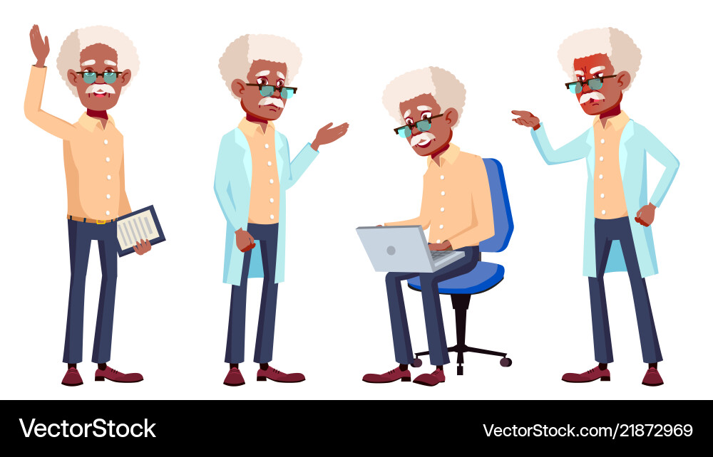 Old man poses set black afro american Old man poses set black afro american vector image