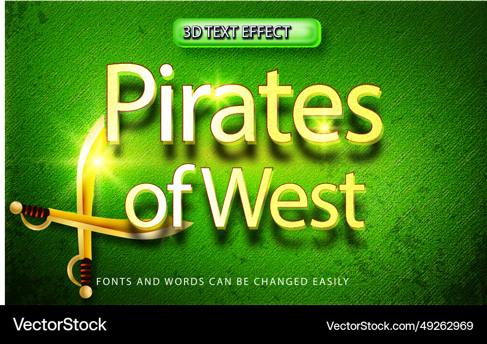 Pirates of west 3d editable text effect style Vector Image