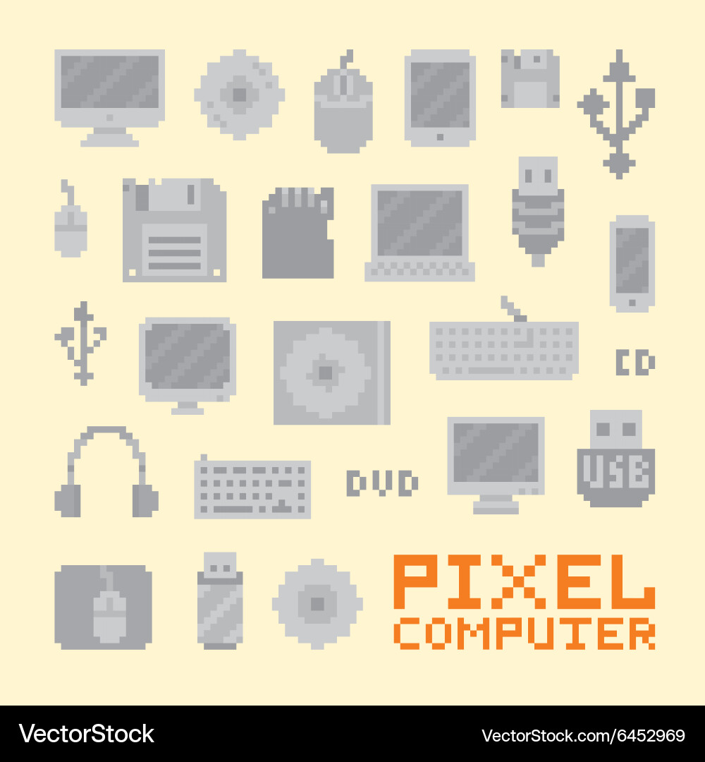 Pixel art isolated computer objects set vector image