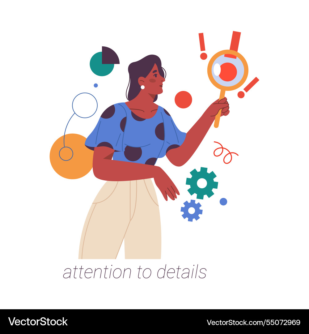 Soft Skill der Mitarbeiter Aufmerksamkeit auf Details bei der Arbeit Soft Skill der Mitarbeiter Aufmerksamkeit auf Details bei der Arbeit vektorbild