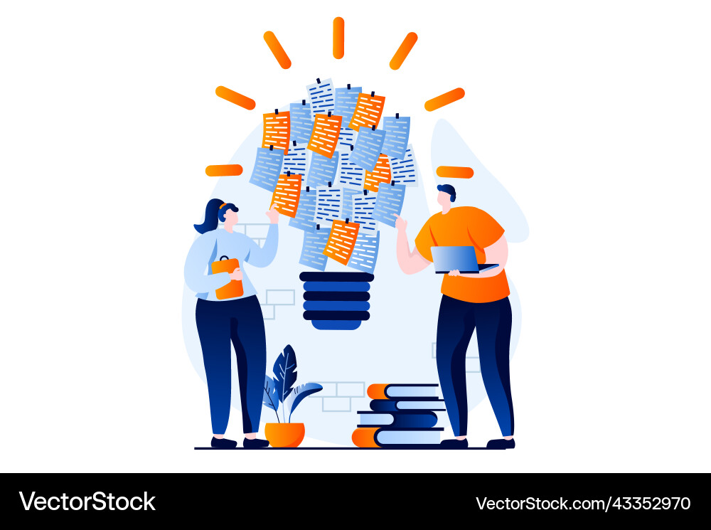 Finding solution concept with people scene in flat Finding solution concept with people scene in flat Vector Image