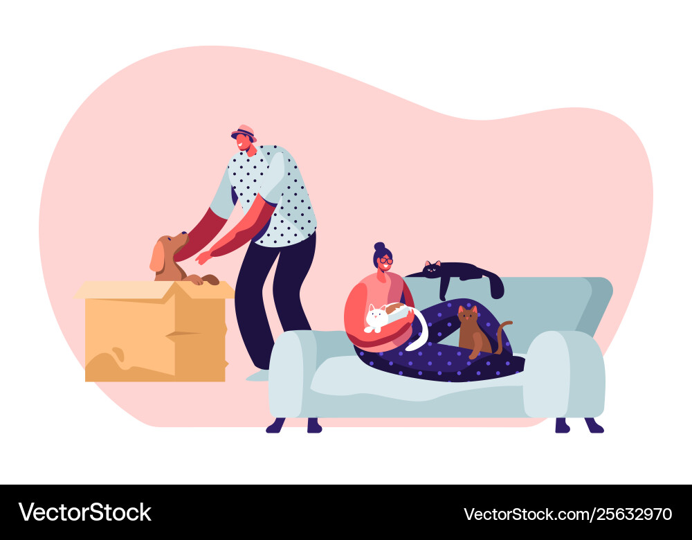 Man with Puppy in Cardboard Box Vector Image