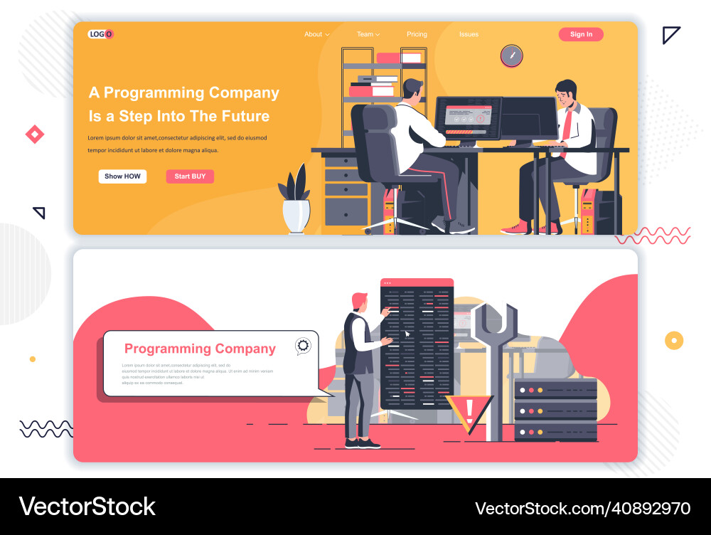 Programming company landing pages set Programming company landing pages set vector image