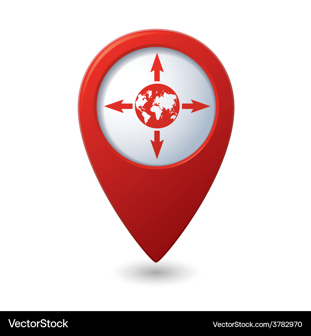 Red Globe Pointer with Arrows vector image