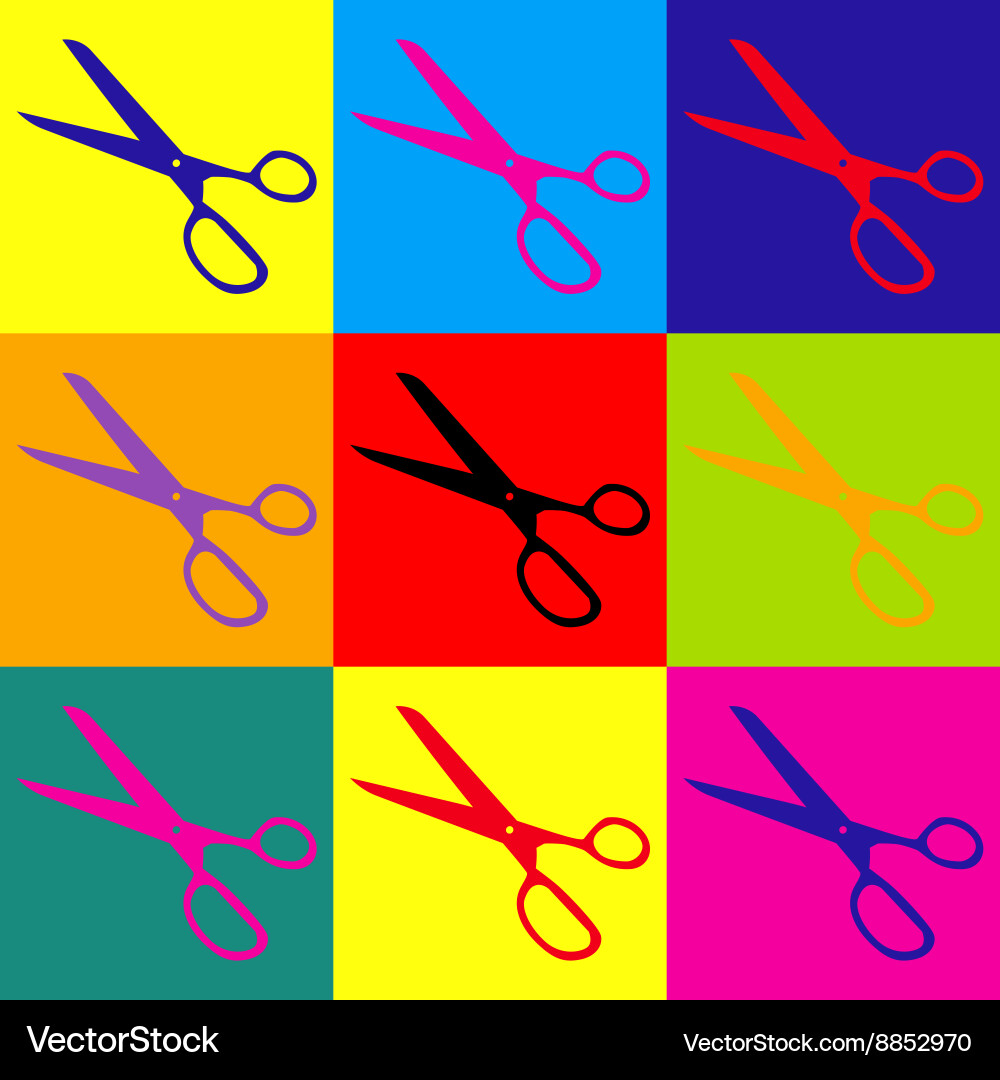 Scissors sign pop-art style icons set vector image