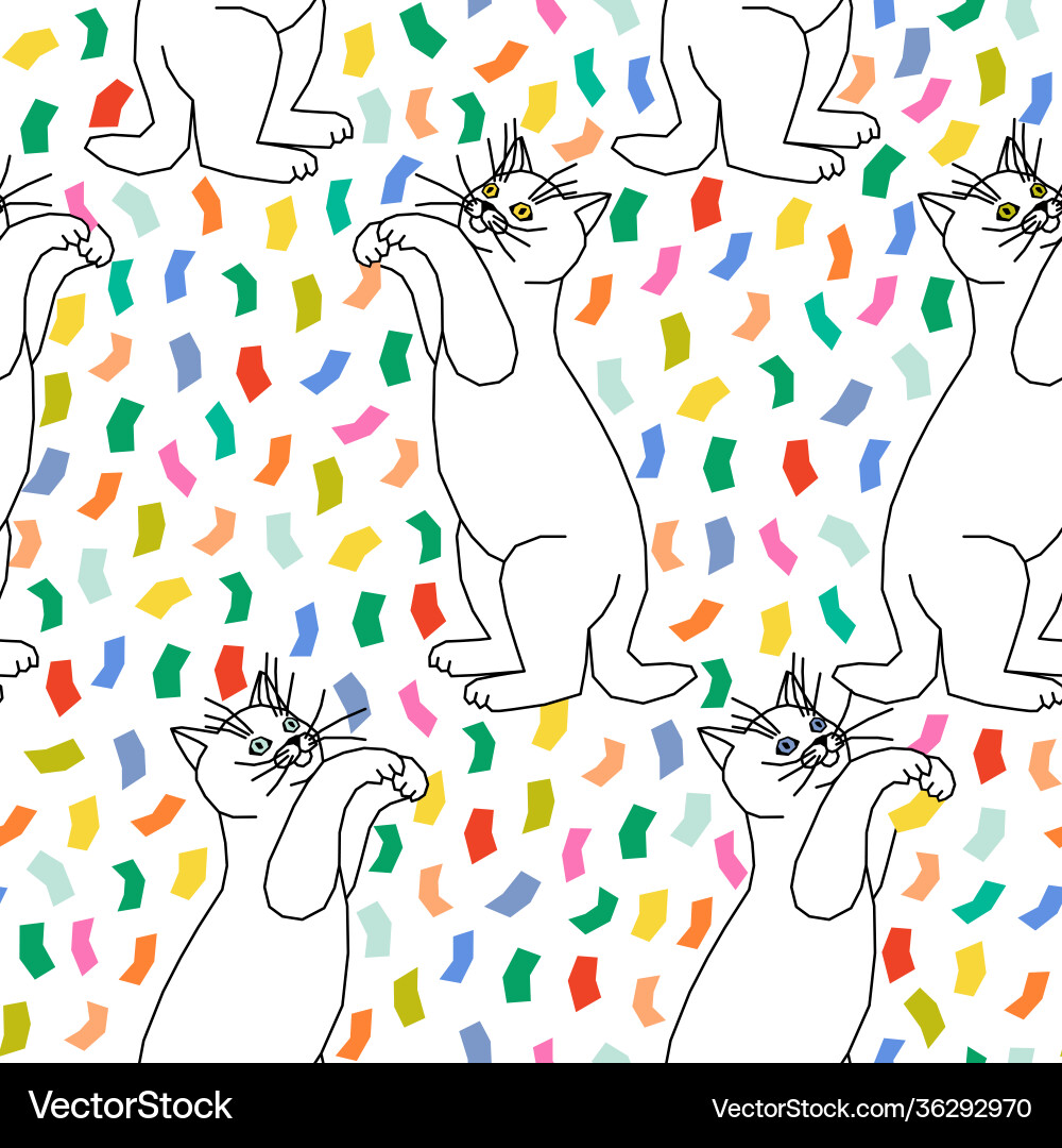 Seamless pattern kittens playing with confetti Seamless pattern kittens playing with confetti Vector Image