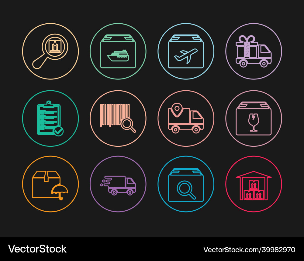 Set line warehouse delivery box with fragile Set line warehouse delivery box with fragile vector image