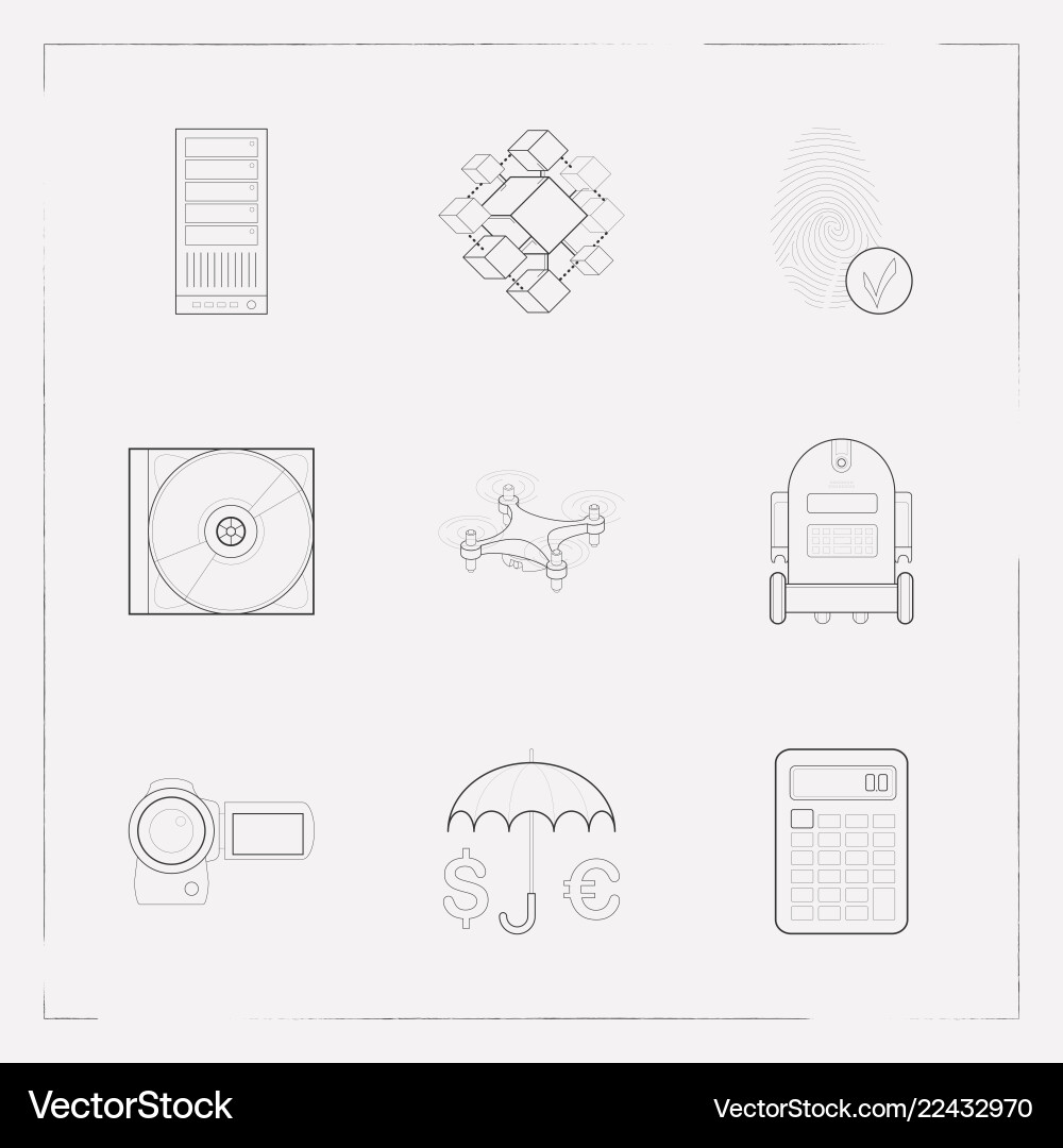 Set of tech icons line style symbols with robot Set of tech icons line style symbols with robot vector image